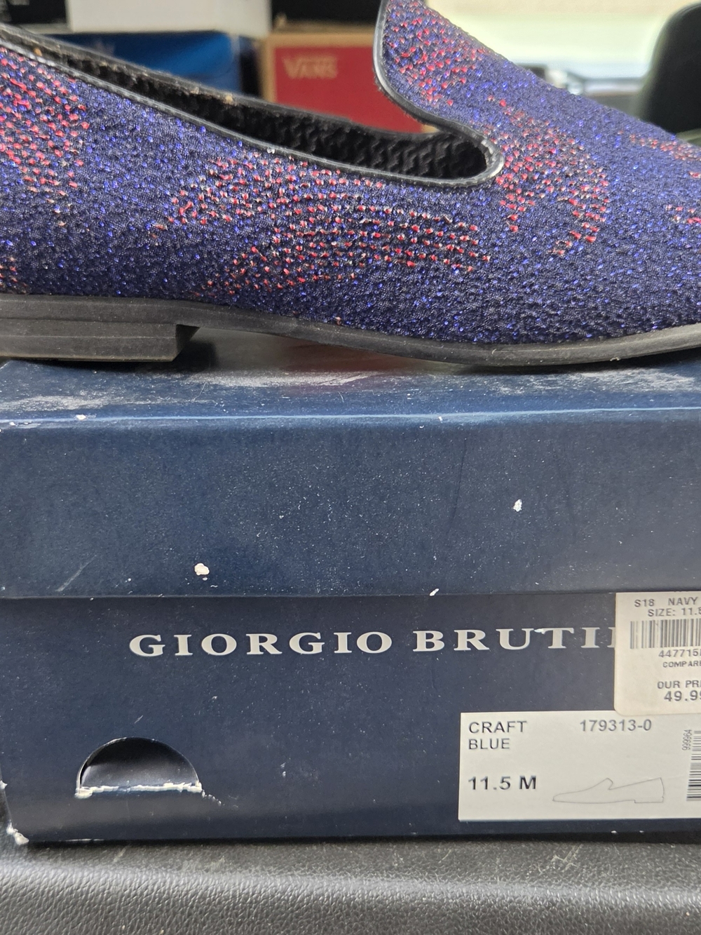 Giorgio Brutini Navy Glitter Slip-On Loafers with Red Sparkle